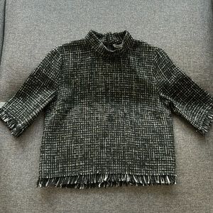 Never worn black and white tweed Zara top womens L.